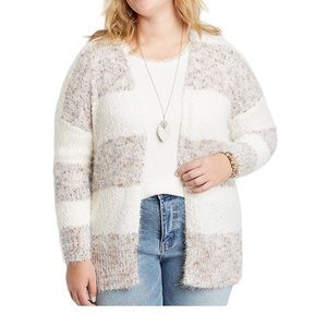 Women’s Plus Size White Spacedye Stripe Open Front Cardigan‎ size 2X